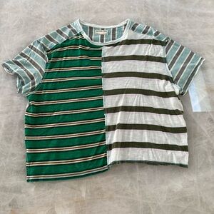 Free People We The Free Get Real Striped T-Shirt Green Combo Size L